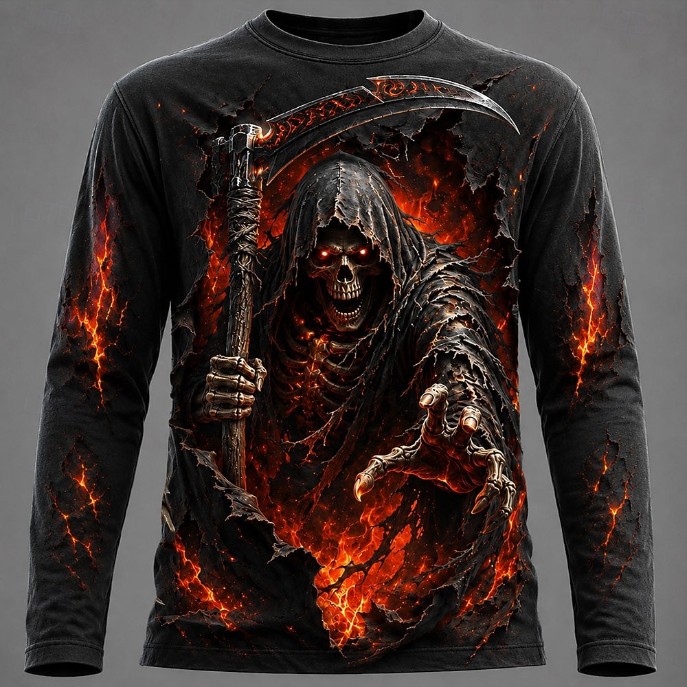 Men Fashion Upper - Halloween Herren 3D Grafik Bedrucktes Langarm-T-Shirt
