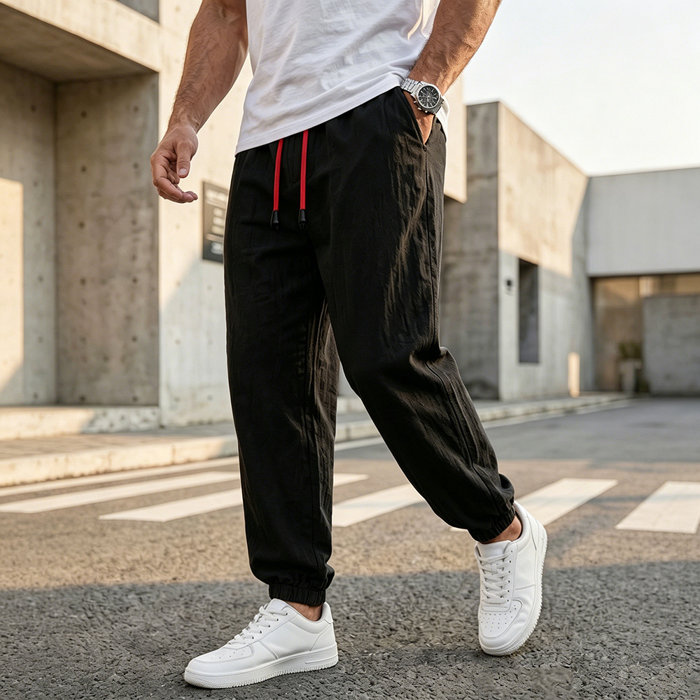 Men Fashion King - Herren Casual Haremshose, Locker Sitzend, Baumwolle-Leinen,