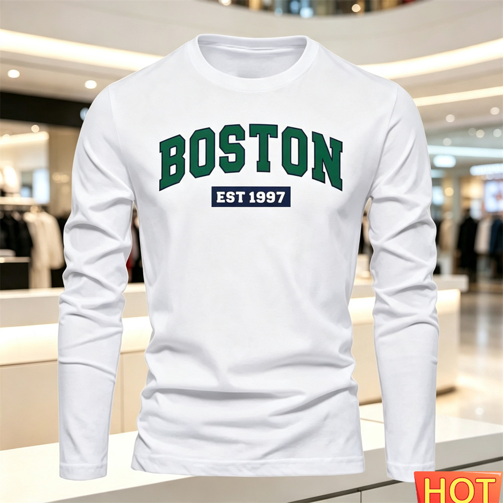 Men'S Fashion Undershirt - Herbst Sommer Herren Langarm-T-Shirt mit Buchstabenmuster