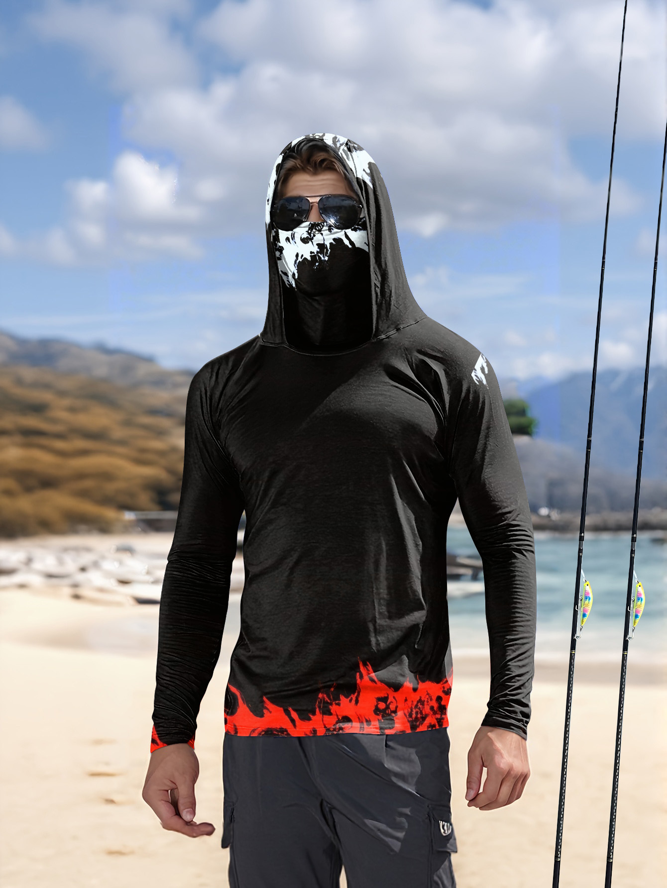 Men Fashion Upper - Herren Angelhemd mit Kapuze, langärmlig, Angelbekleidung,