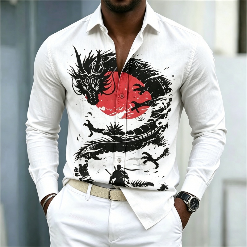 Men'S Fashion Undershirt - 2026 Neues Herrenhemd Weiß Schwarz Rot