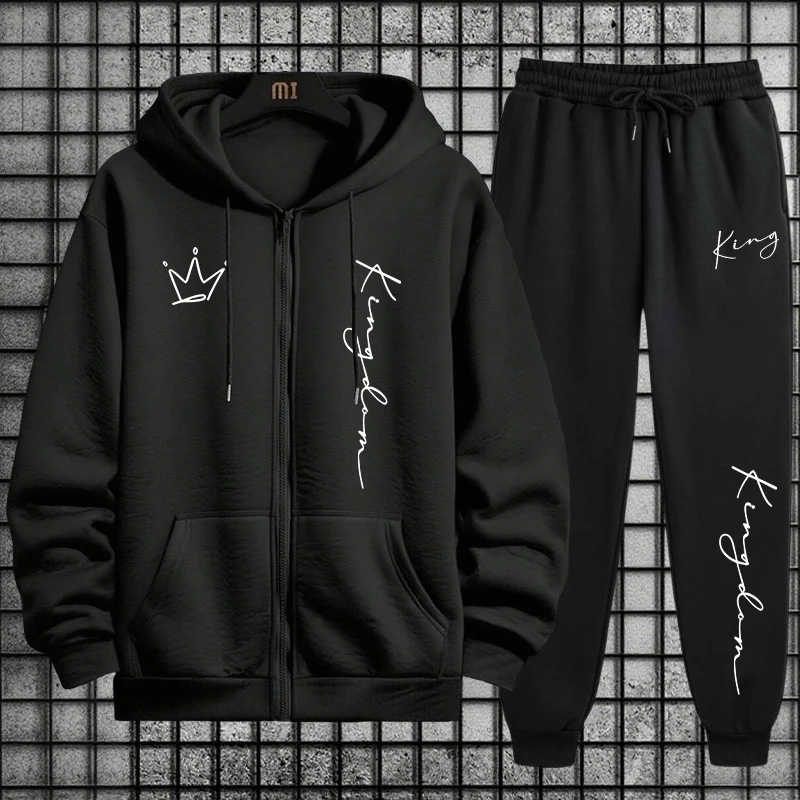 Men Fashion King - King Letter Print Hoodie und Jogginghose