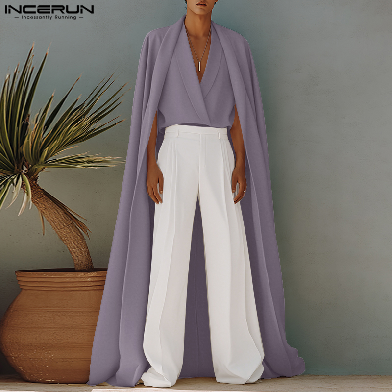 Mens Fashion Poncho - INCERUN Männer Lange Stil Hemd Einfarbig