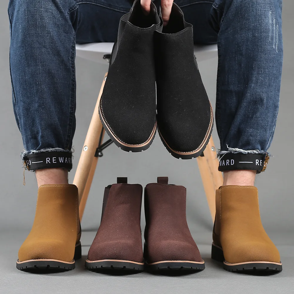 Mens Fashion Winter 2025 - Herren-Stiefeletten, britischer Stil, Wildlederstiefel, modische Chelsea-Stiefel