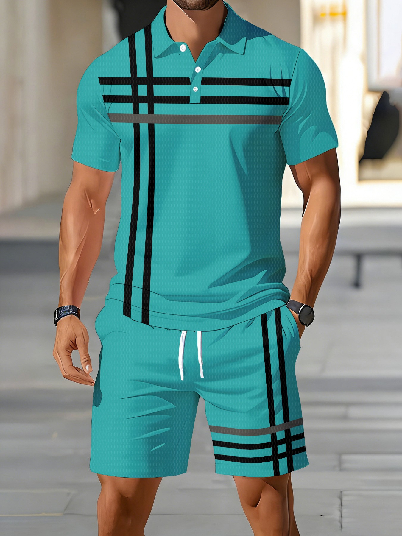 Men'S Fashion Polo - 2026 Sommer Amerikanisches Herren-Polo-Shirt-Set für Street-Casual-Mode,