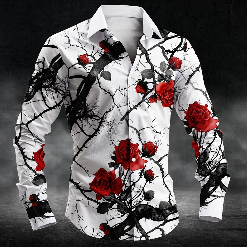 Men'S Fashion Undershirt - Modisches Pflaumenblütenmuster 3D-Druck Herren Langarmhemden Kunsthemd
